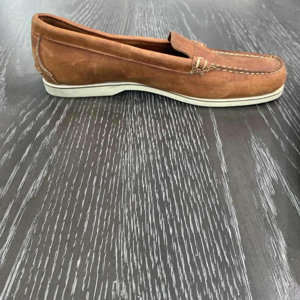 Timberland Brown Leather Nautical Boat Shoes Moc Toe Slip On Loafers 8M Preppy